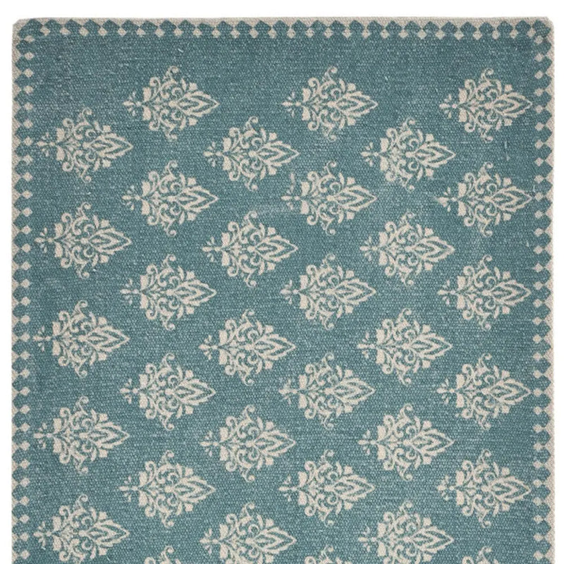 19" Set of Four Cream And Turquoise Damask Cotton Placemats Homeroots Kitchen & Dining