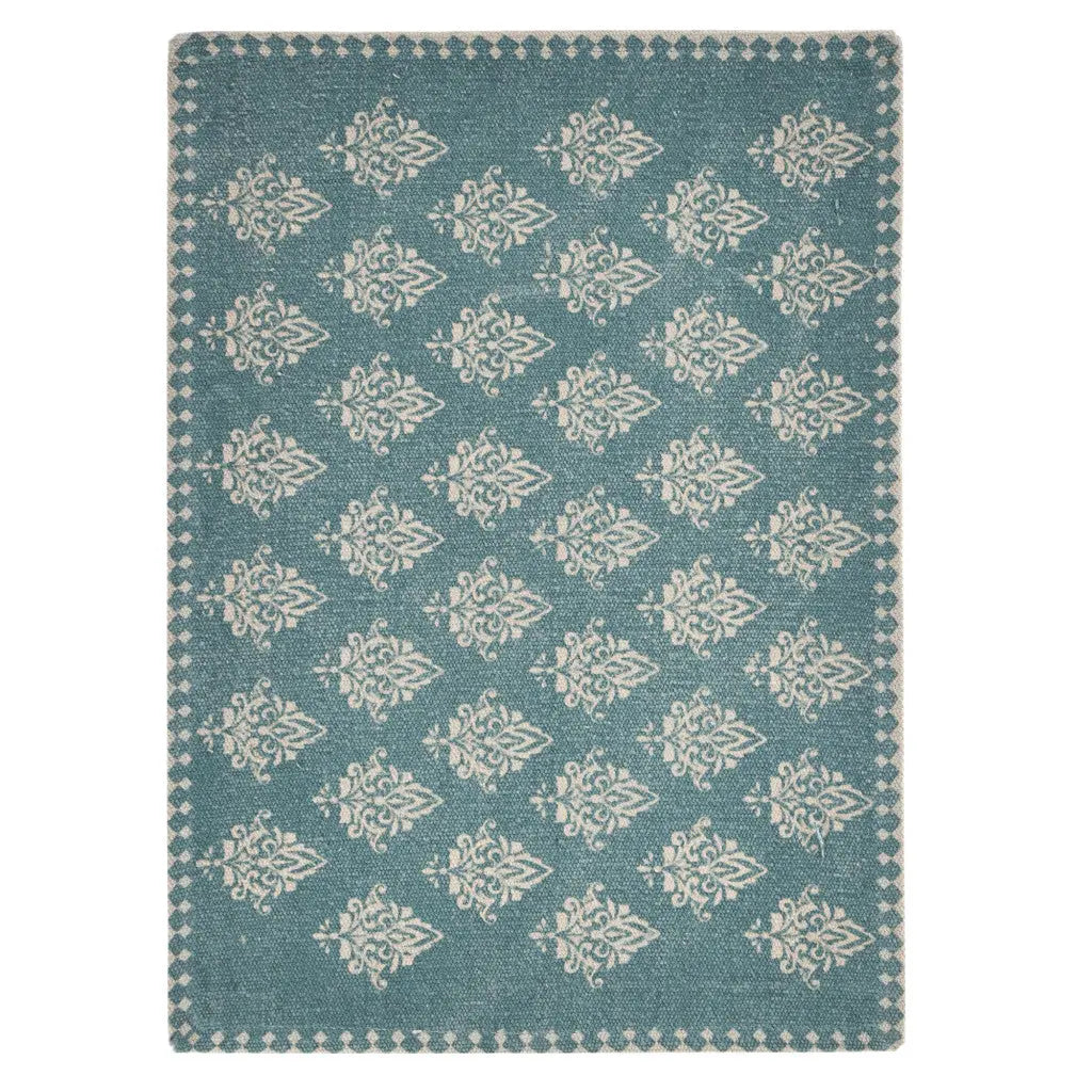 19" Set of Four Cream And Turquoise Damask Cotton Placemats Homeroots Kitchen & Dining