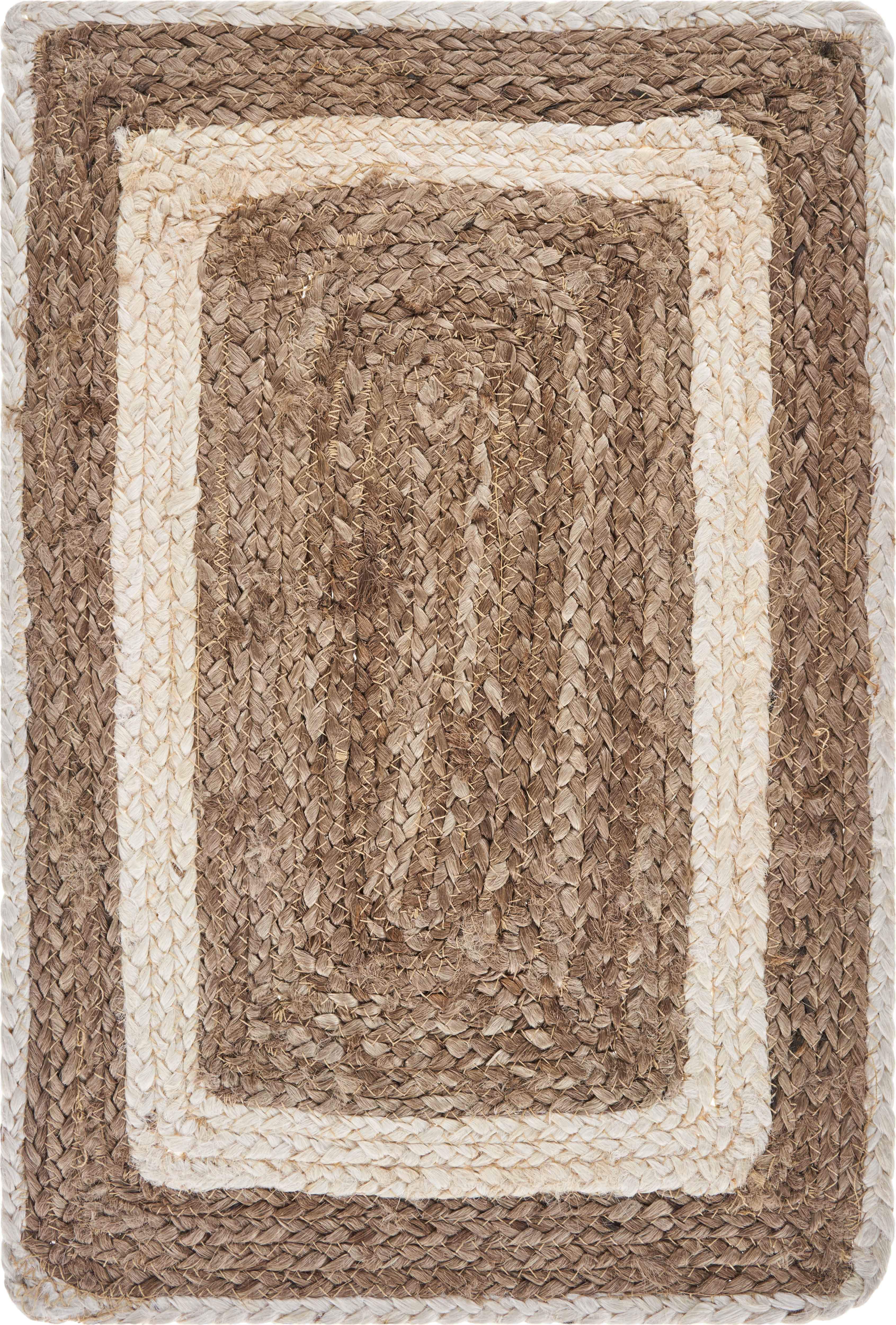 19" Set of Four Natural And Ivory Geometric Braided Jute Placemats Homeroots Kitchen & Dining