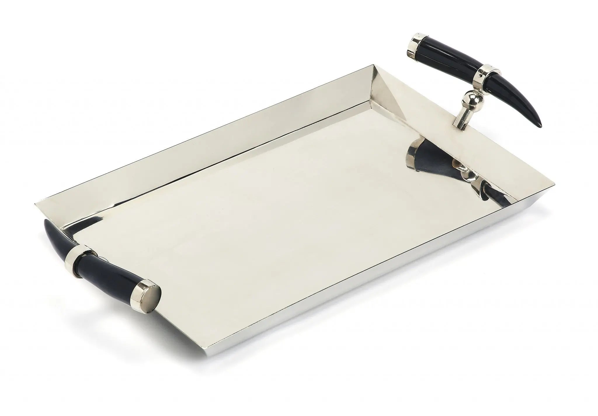 19" Silver Stainless Steel Serving Tray With Horn Handles Homeroots Kitchen & Dining
