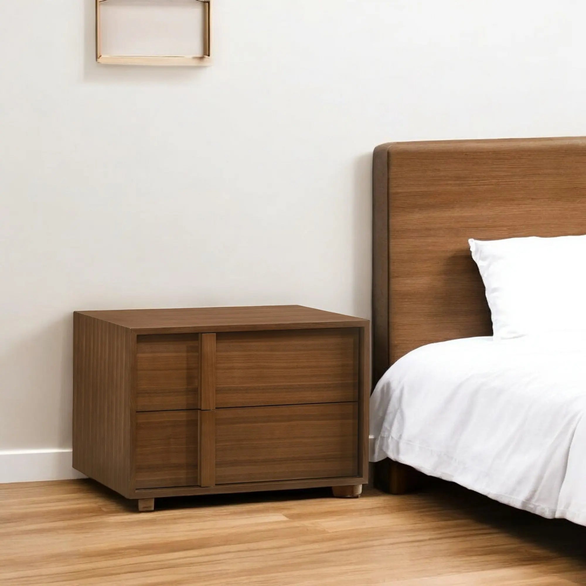 19" Solid Wood and Wood Two Drawer Nightstand Homeroots Bed & Bath