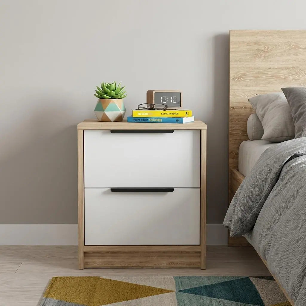 19" White And Natural Wood Two Drawer Nightstand Homeroots Bed & Bath