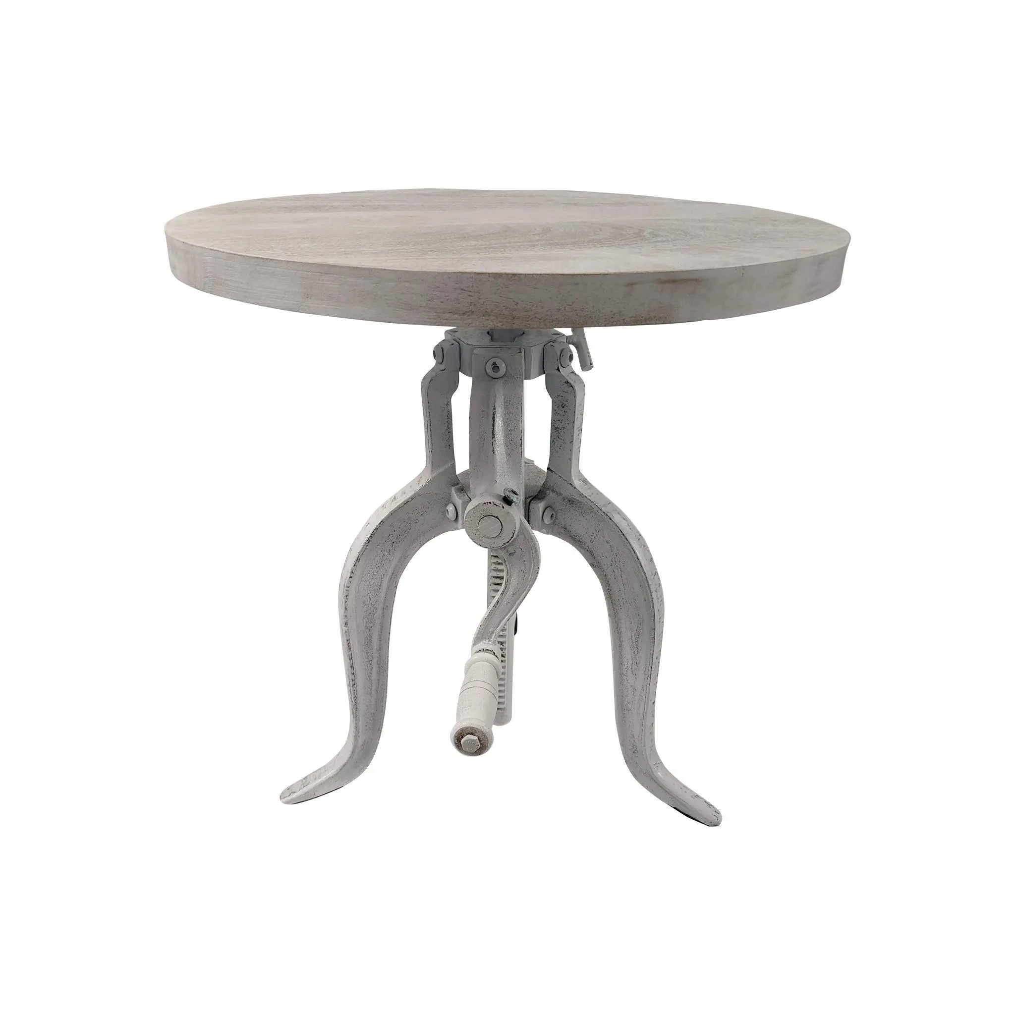 19" White Solid Wood and Iron Height Adjustable Round End Table Homeroots Living Room