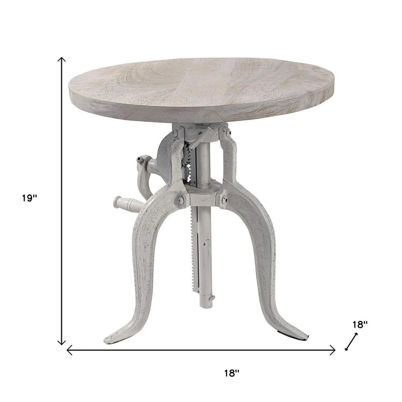 19" White Solid Wood and Iron Height Adjustable Round End Table Homeroots Living Room
