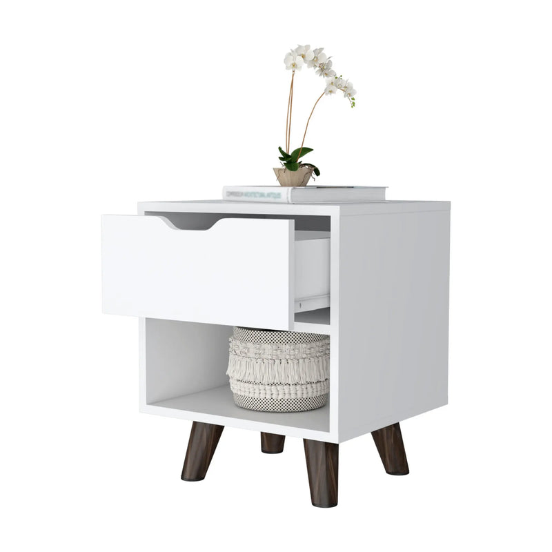 19" White Wood One Drawer Nightstand Homeroots Bed & Bath