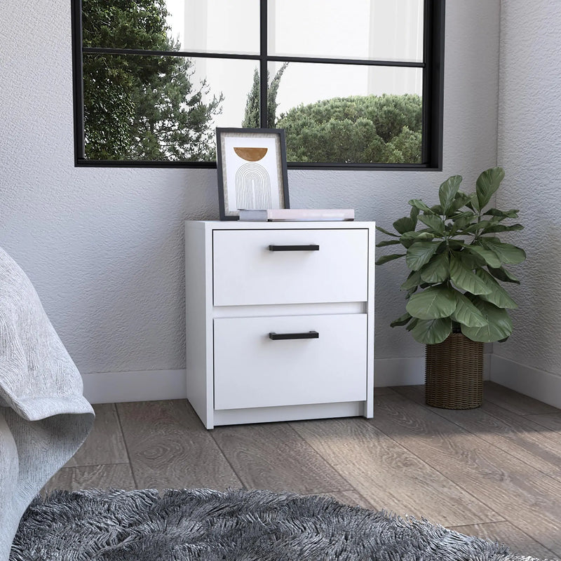 19" White Wood Two Drawer Nightstand Homeroots Bed & Bath
