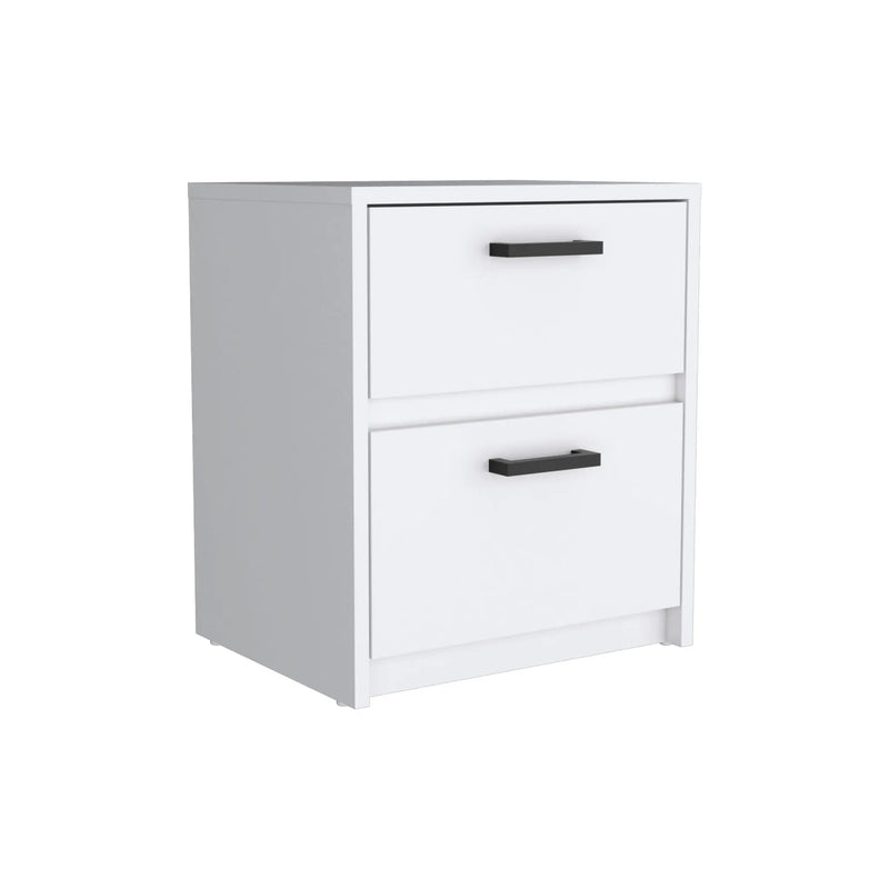 19" White Wood Two Drawer Nightstand Homeroots Bed & Bath