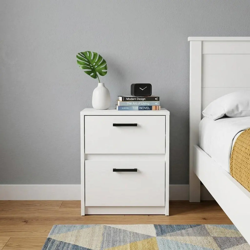 19" White Wood Two Drawer Nightstand Homeroots Bed & Bath