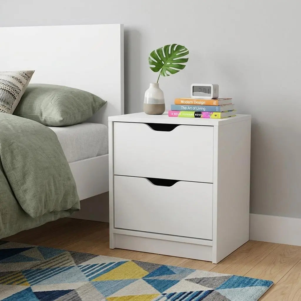 19" White Wood Two Drawer Nightstand Homeroots Bed & Bath