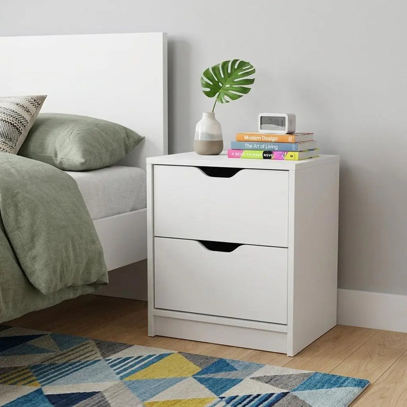 19" White Wood Two Drawer Nightstand Homeroots Bed & Bath