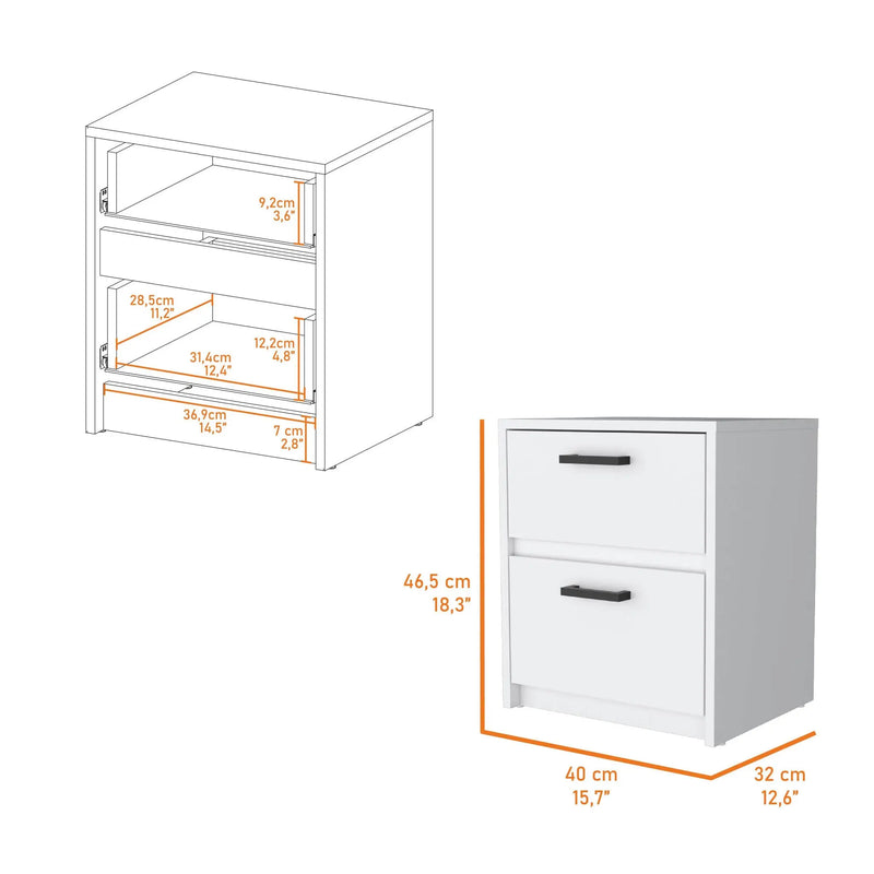 19" White Wood Two Drawer Nightstand with Integrated Tech Homeroots Bed & Bath
