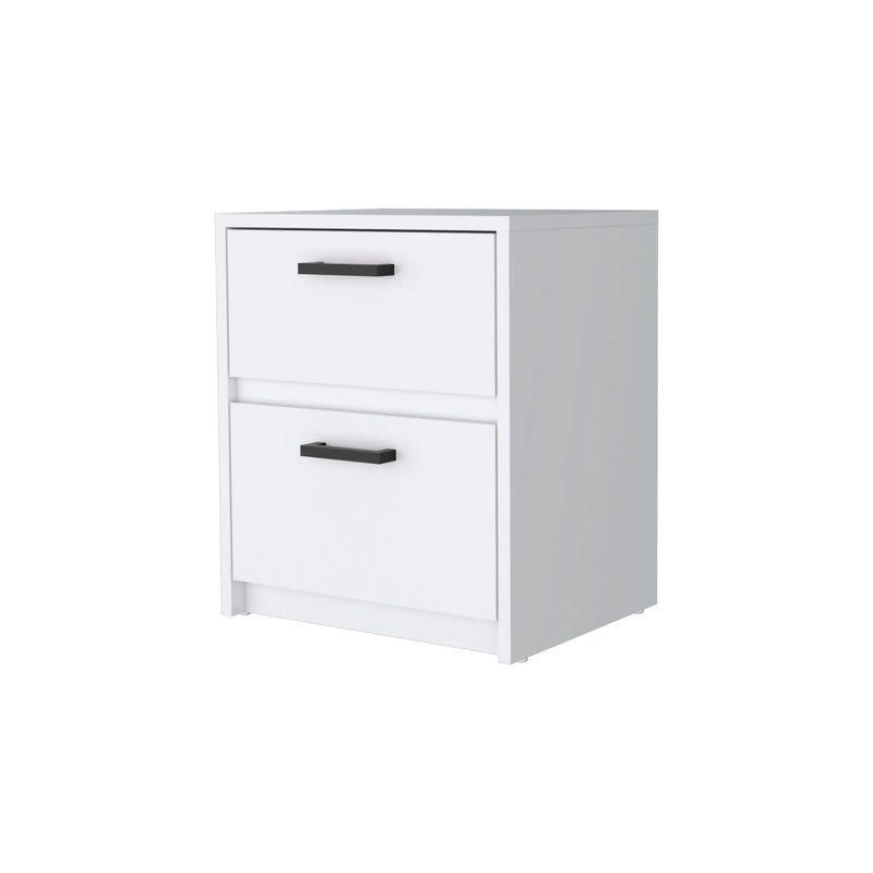 19" White Wood Two Drawer Nightstand with Integrated Tech Homeroots Bed & Bath