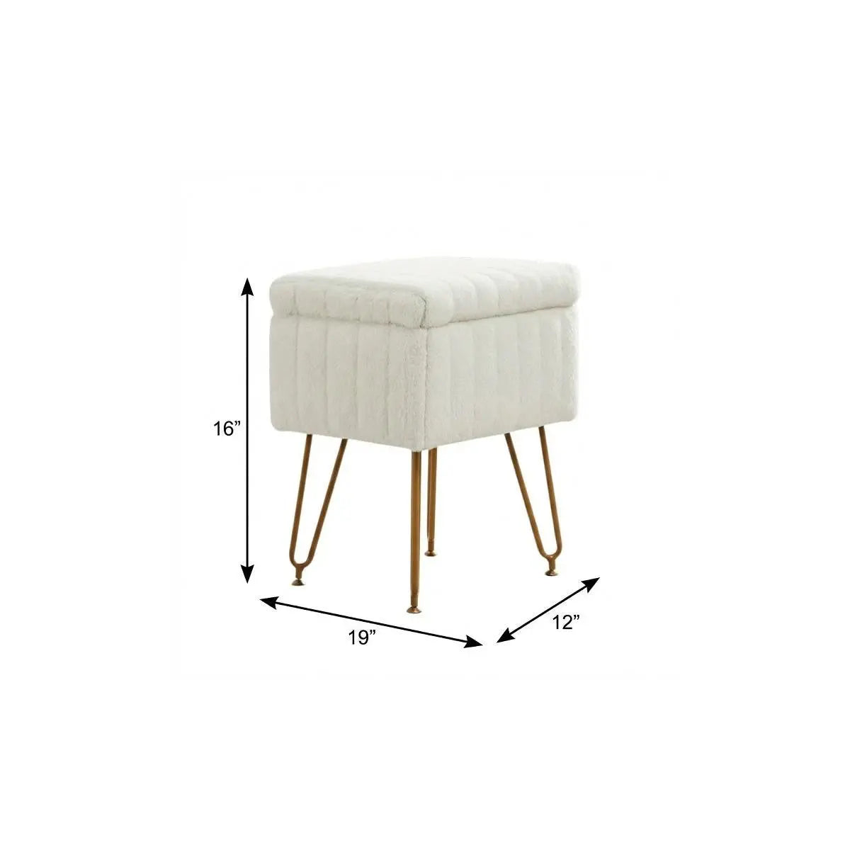 19" White and Gold Faux Fur Tufted Storage Ottoman Homeroots Living Room