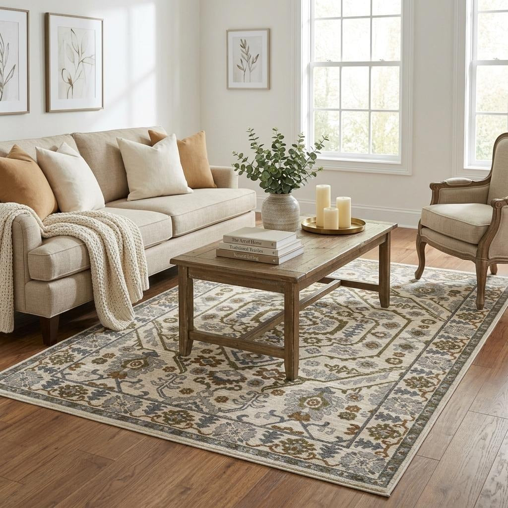 5' X 8' Ivory And Rust Floral Area Rug With Fringe - Home & Garden