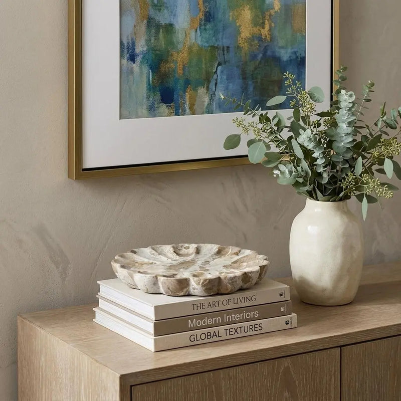 1" Beige Marble Decorative Bowl Homeroots Home Decor