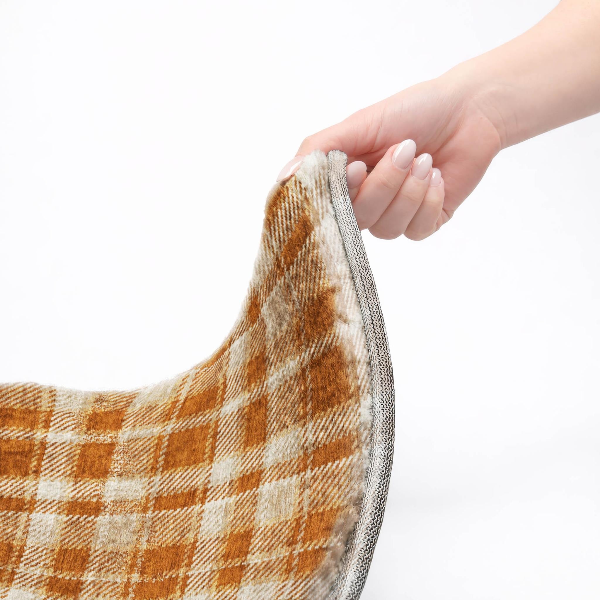 10' X 14' Orange And Taupe Plaid Shag Washable Area Rug With UV Protection - Home & Garden