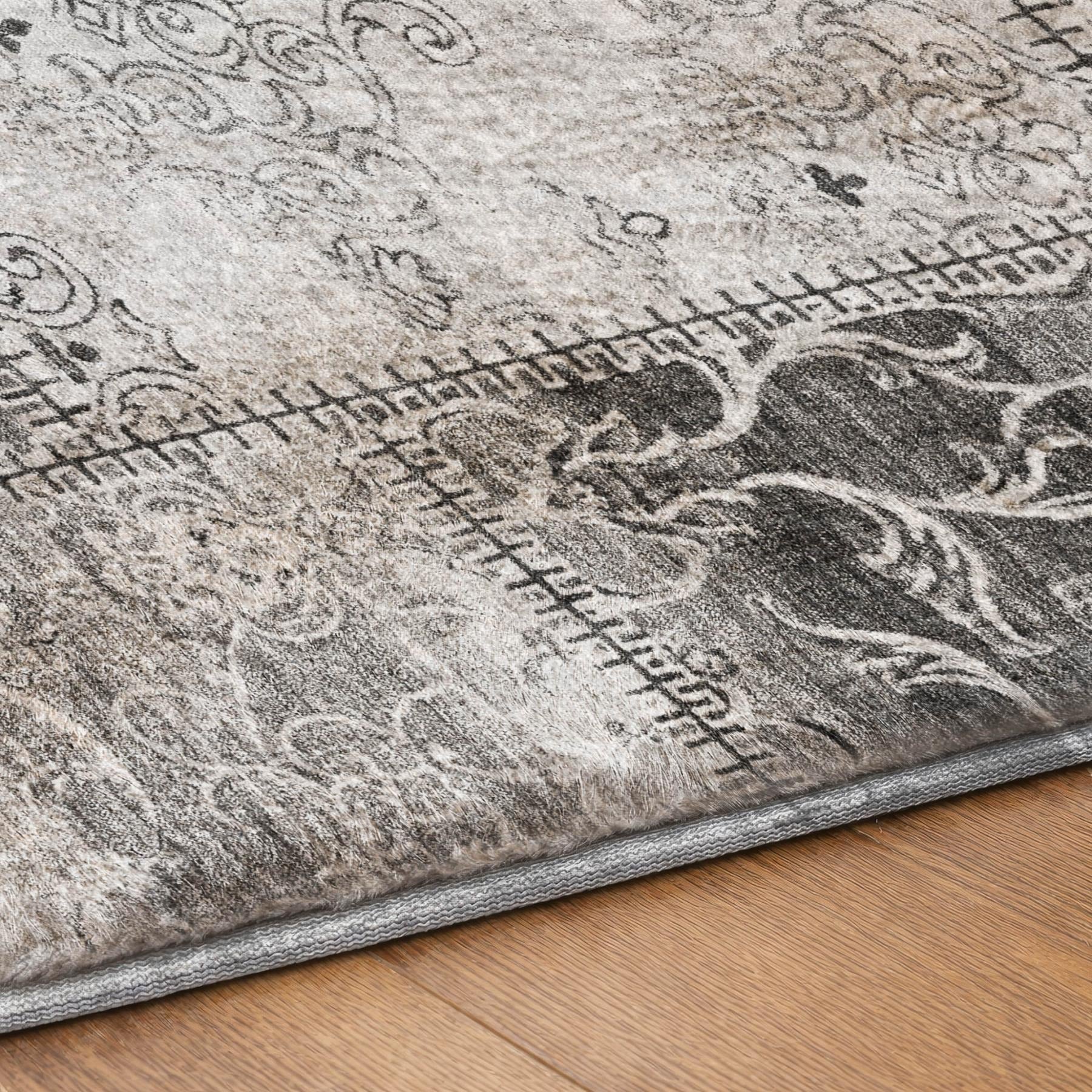 3' X 5' Gray And Silver Floral Shag Washable Area Rug With UV Protection - Home & Garden