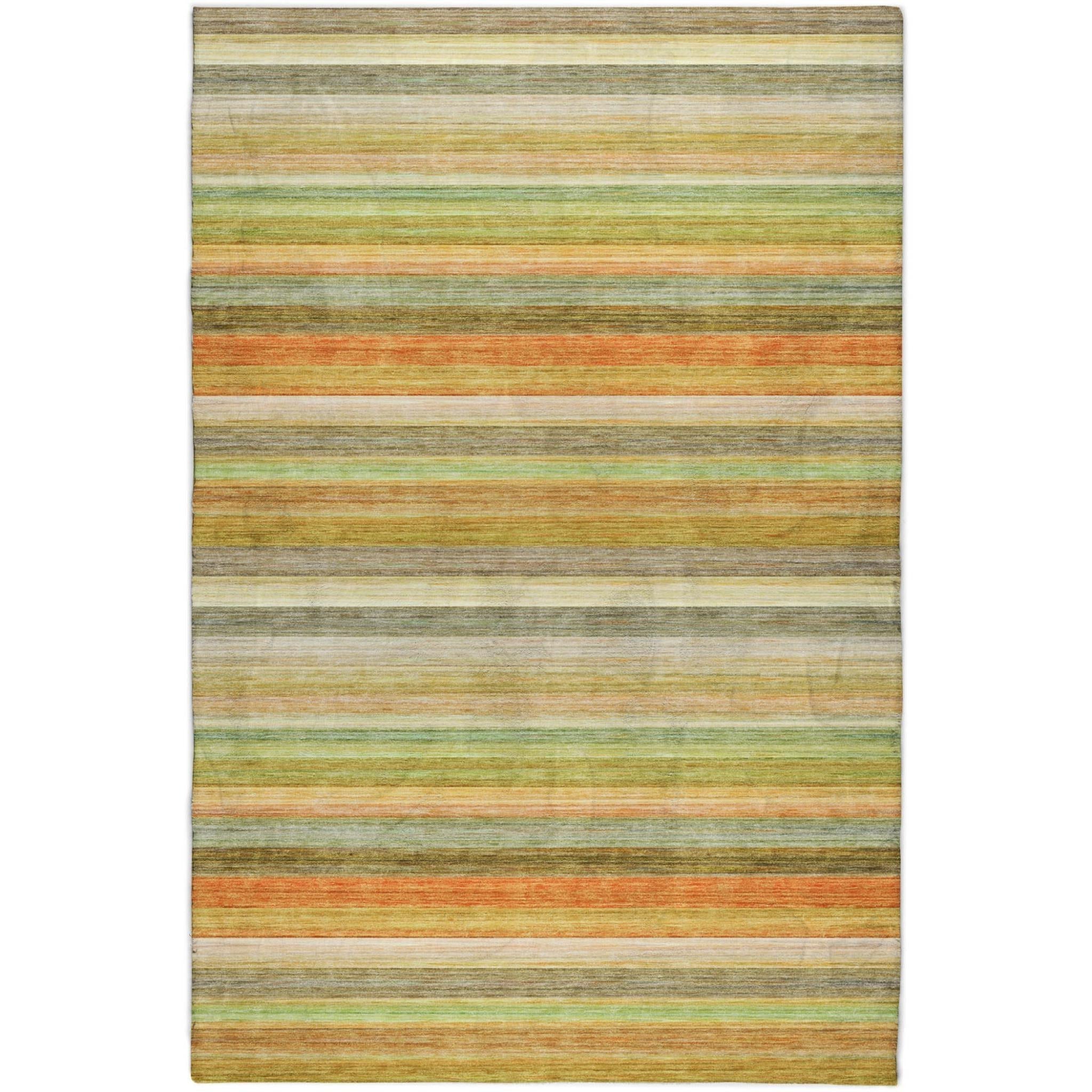 3' X 5' Green And Orange Striped Shag Washable Area Rug With UV Protection - Home & Garden