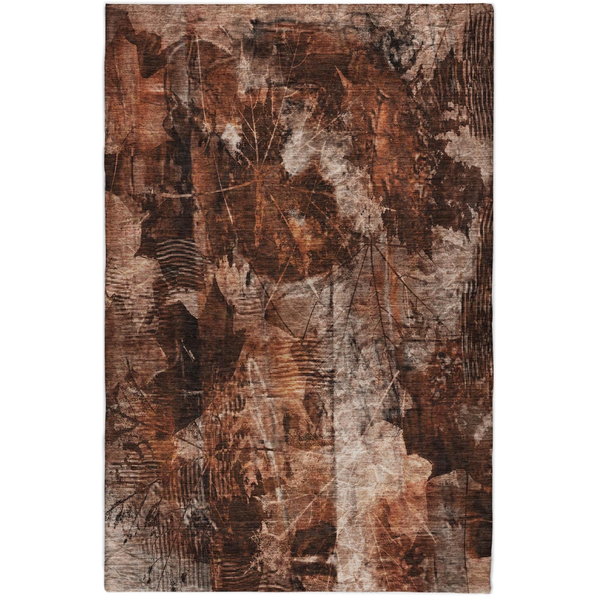 10' X 14' Orange And Charcoal Floral Shag Washable Area Rug With UV Protection - Home & Garden