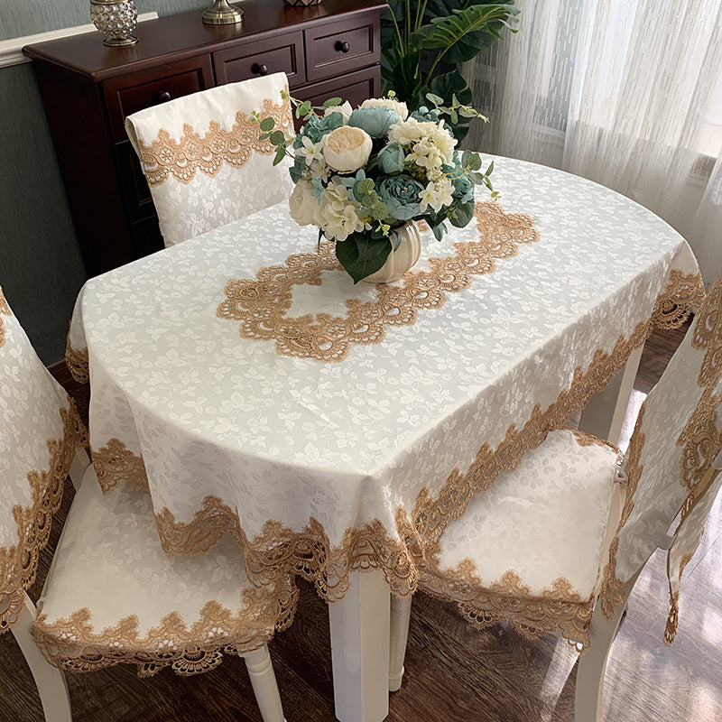 European Style Lace Oval Table Cloth Fabric Coffee Table Nordic Dining Table Table Cloth Chair Cover Set American Modern Simple