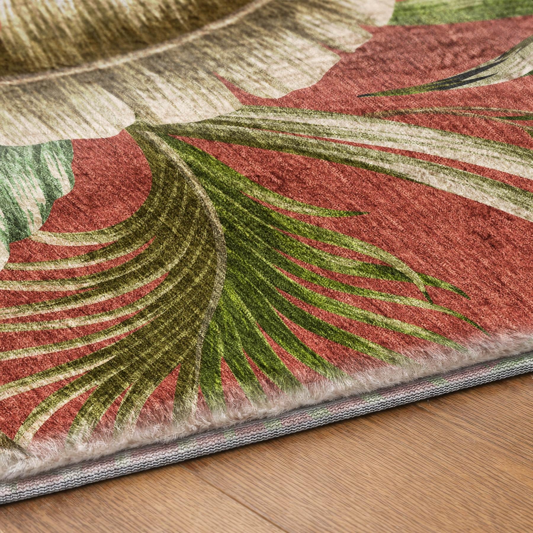10' X 14' Red And Chocolate Floral Shag Washable Area Rug With UV Protection - Home & Garden