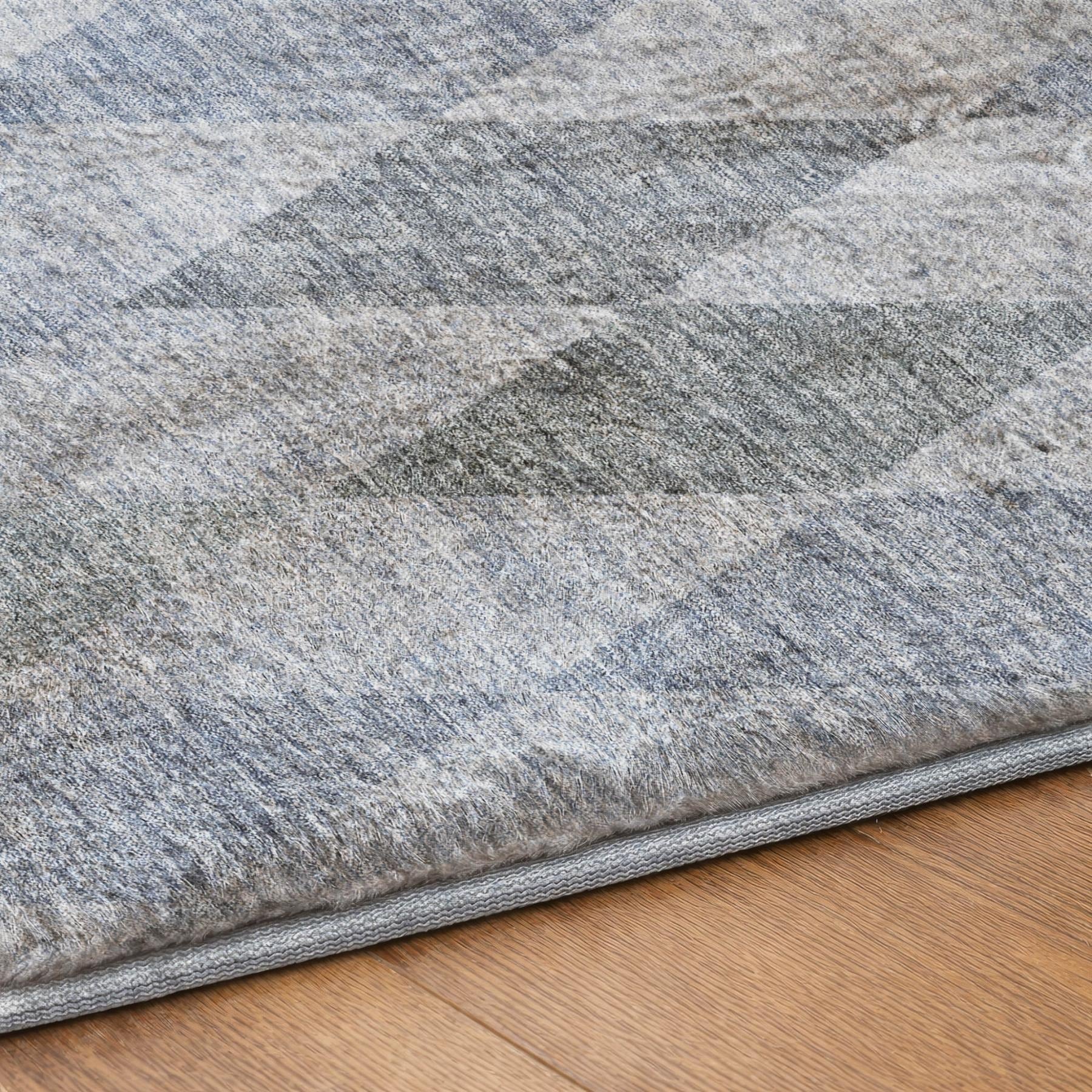 10' X 14' Denim Blue And Gray Geometric Shag Washable Area Rug With UV Protection - Home & Garden