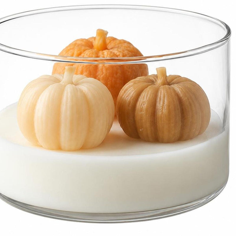 4" Brown Orange And White Apple And Pumpkin Scented Mini Pumpkin Candles In Clear Glass Jar - Home & Garden