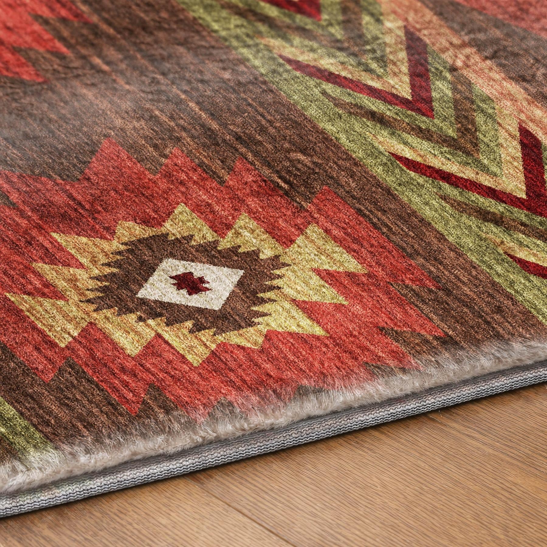 10' X 14' Brown And Red Geometric Shag Washable Area Rug With UV Protection - Home & Garden