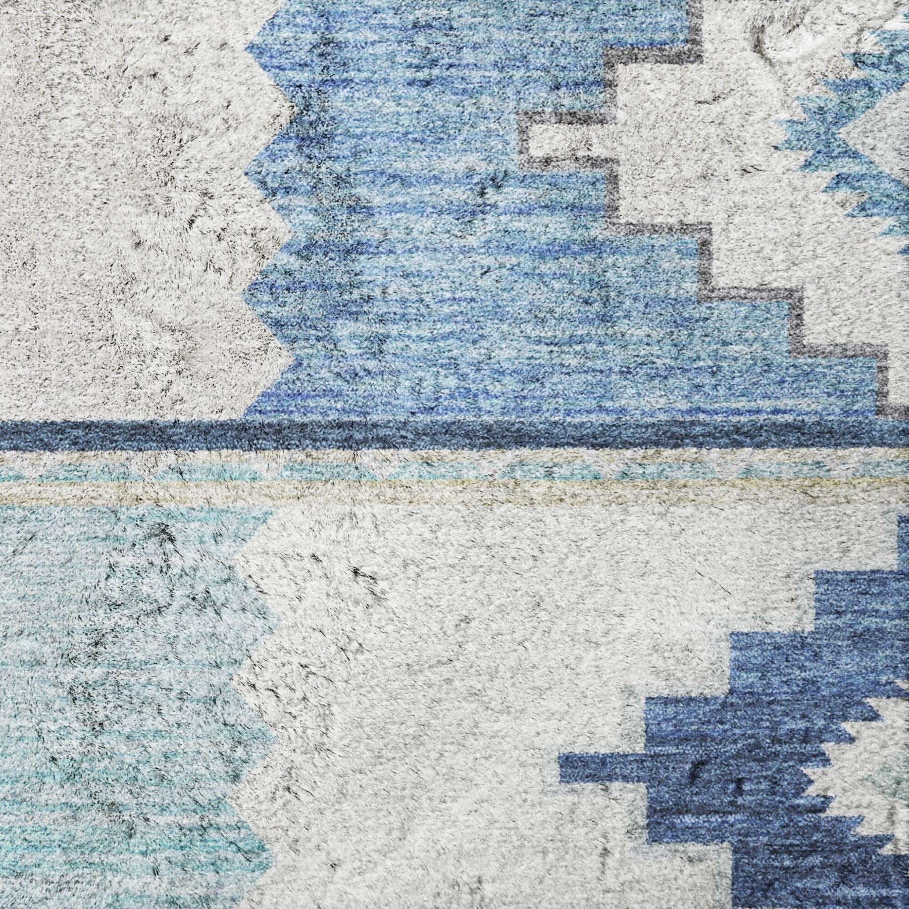 10' X 14' Blue And Denim Blue Geometric Shag Washable Area Rug With UV Protection - Home & Garden