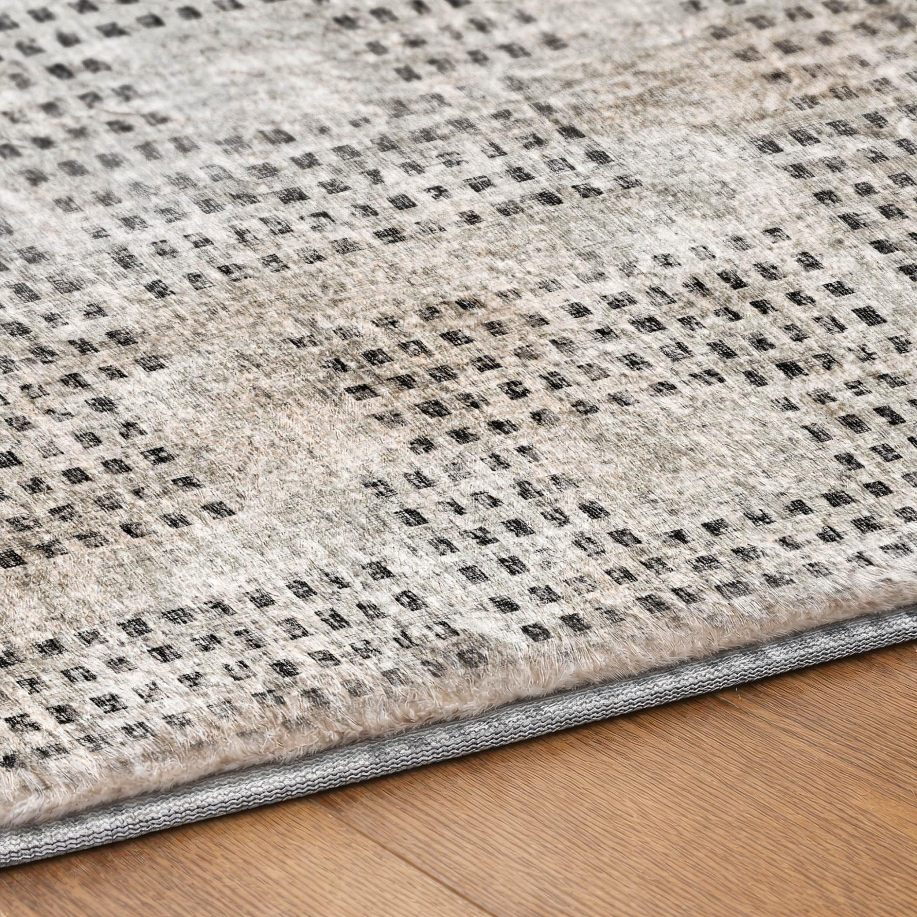 5' X 8' Gray And Charcoal Geometric Shag Washable Area Rug With UV Protection - Home & Garden