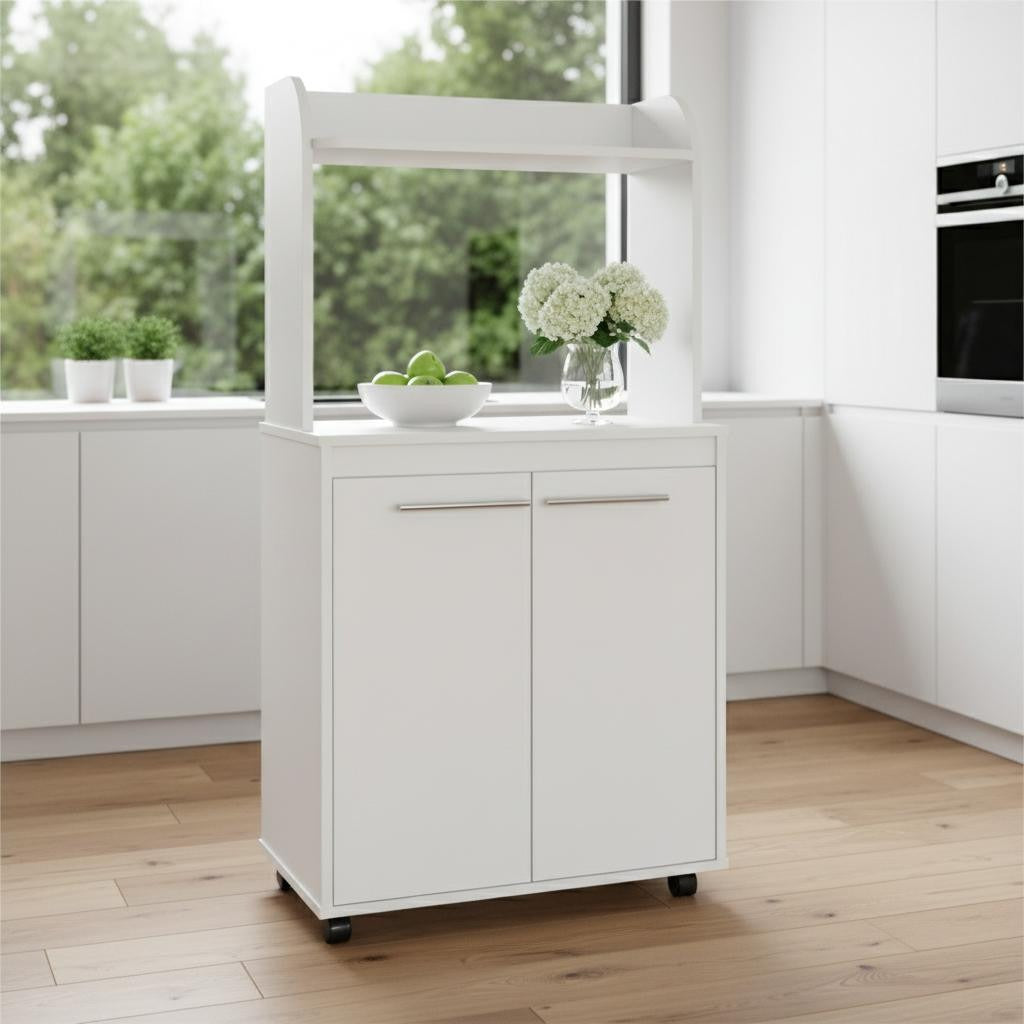 25" White Wood Rolling Kitchen Cart With Storage - Kitchen & Dining