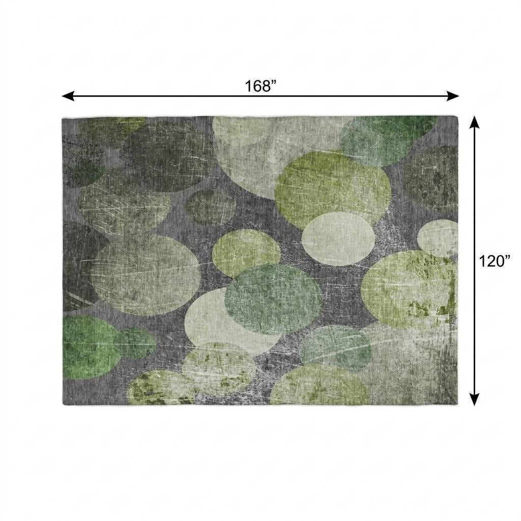 10' X 14' Green And Gray Geometric Shag Washable Area Rug With UV Protection - Home & Garden