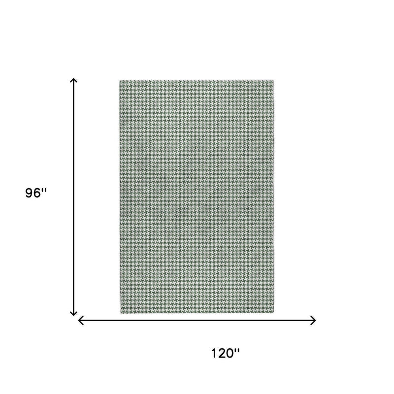 8' X 10' Green And White Houndstooth Shag Washable Area Rug With UV Protection - Home & Garden