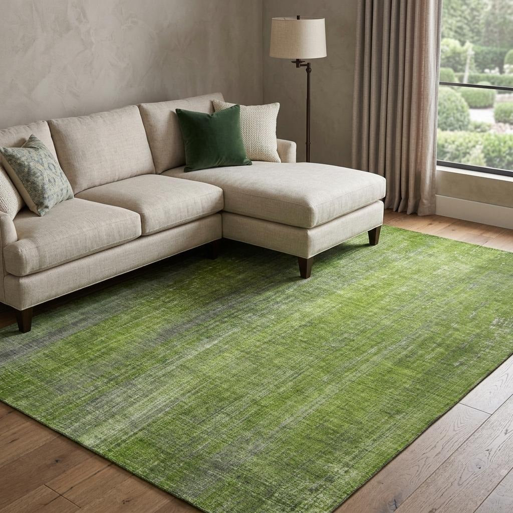 10' X 14' Green And Gray Striped Shag Washable Area Rug With UV Protection - Home & Garden