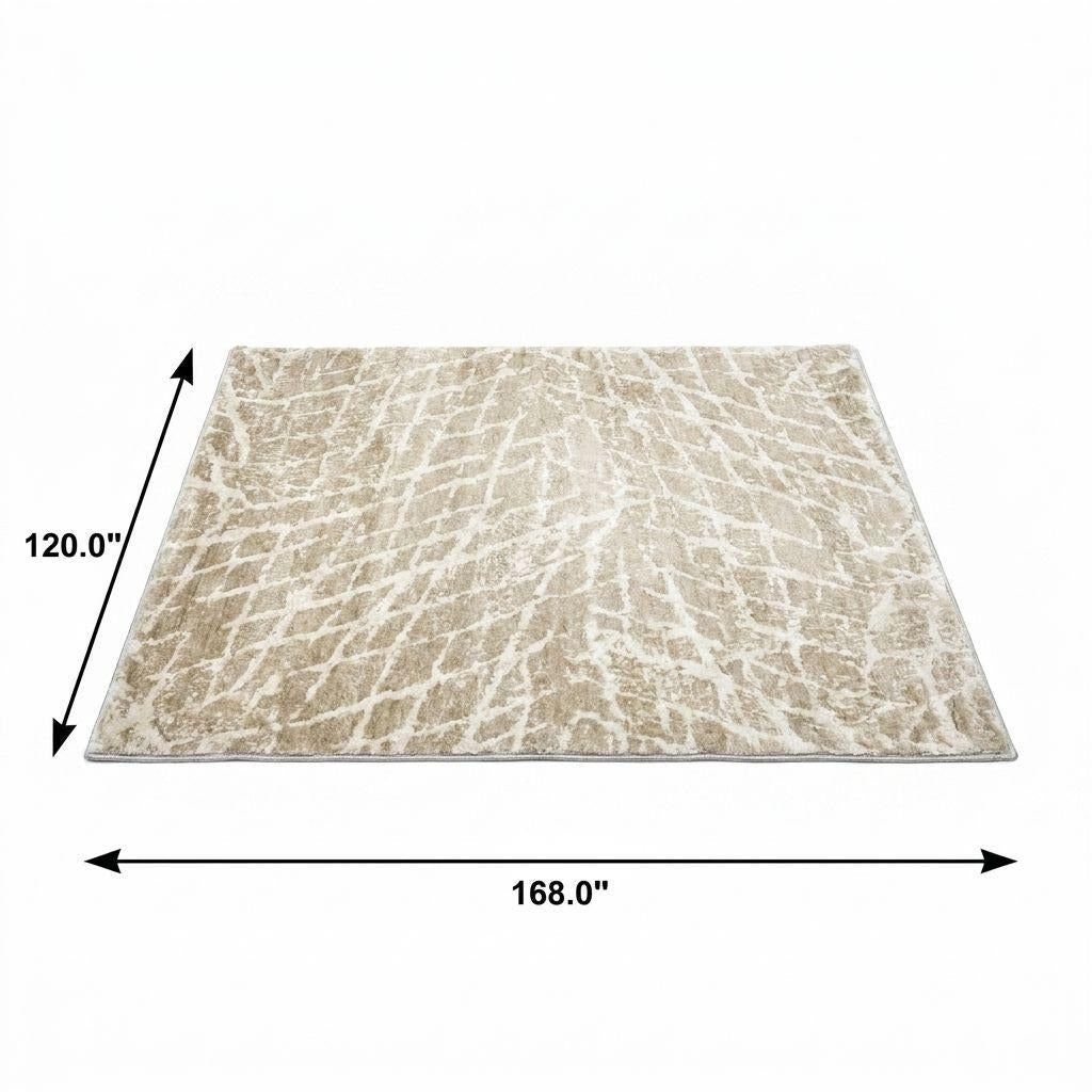 10' X 14' Beige And Ivory Geometric Shag Washable Area Rug With UV Protection - Home & Garden