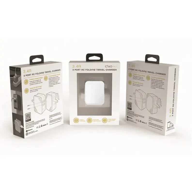 2 Port 3.4A Total Output Rubberized White CIAO Tech