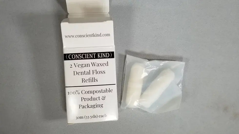 2 Vegan Waxed Dental Floss Refills - Mint Conscient Kind