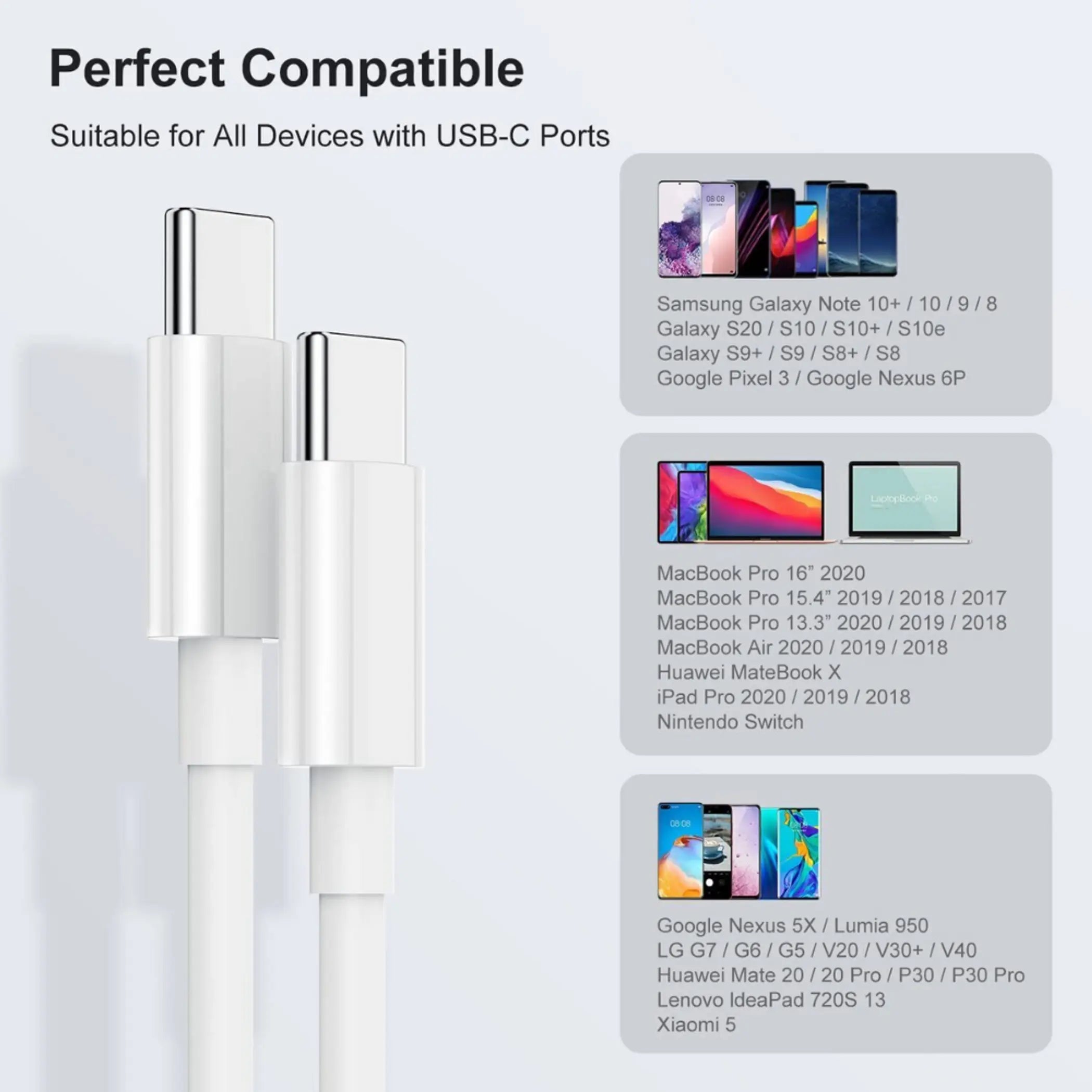 2-pack 6FT USB-C to USB-C Fast Charging Cable Indoor Outdoor