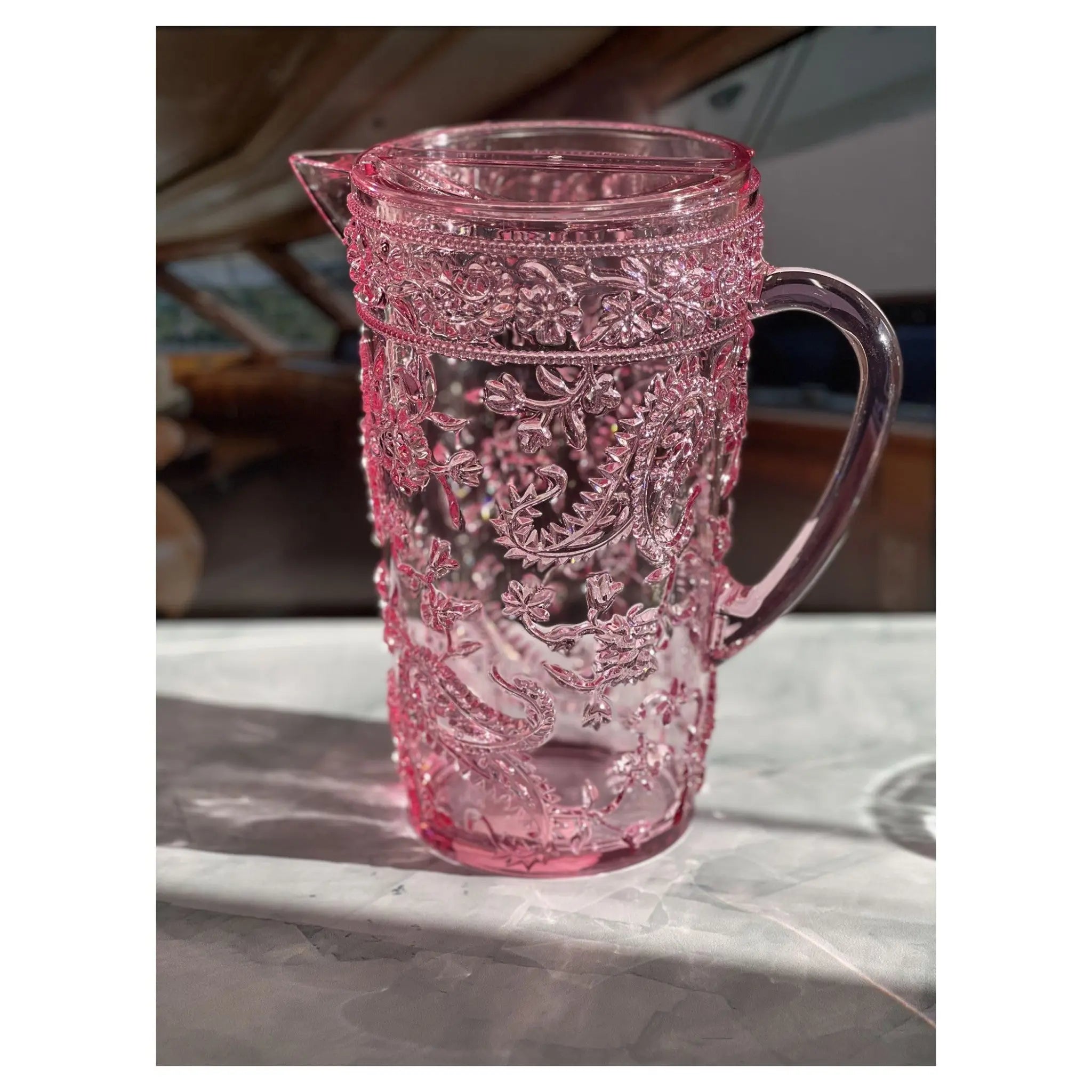 2.5 Quart Pink Paisley Acrylic Pitcher Homeroots Kitchen & Dining
