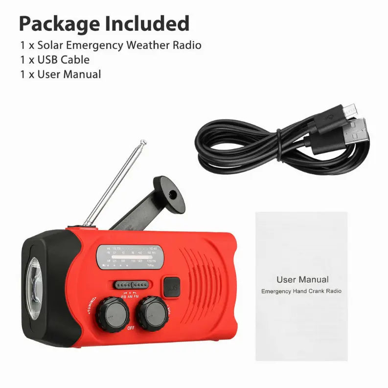 2000mAh Emergency LED Radio Solar Hand Crank AM/FM/NOAA Flashlight Phone Charger Vista Shops