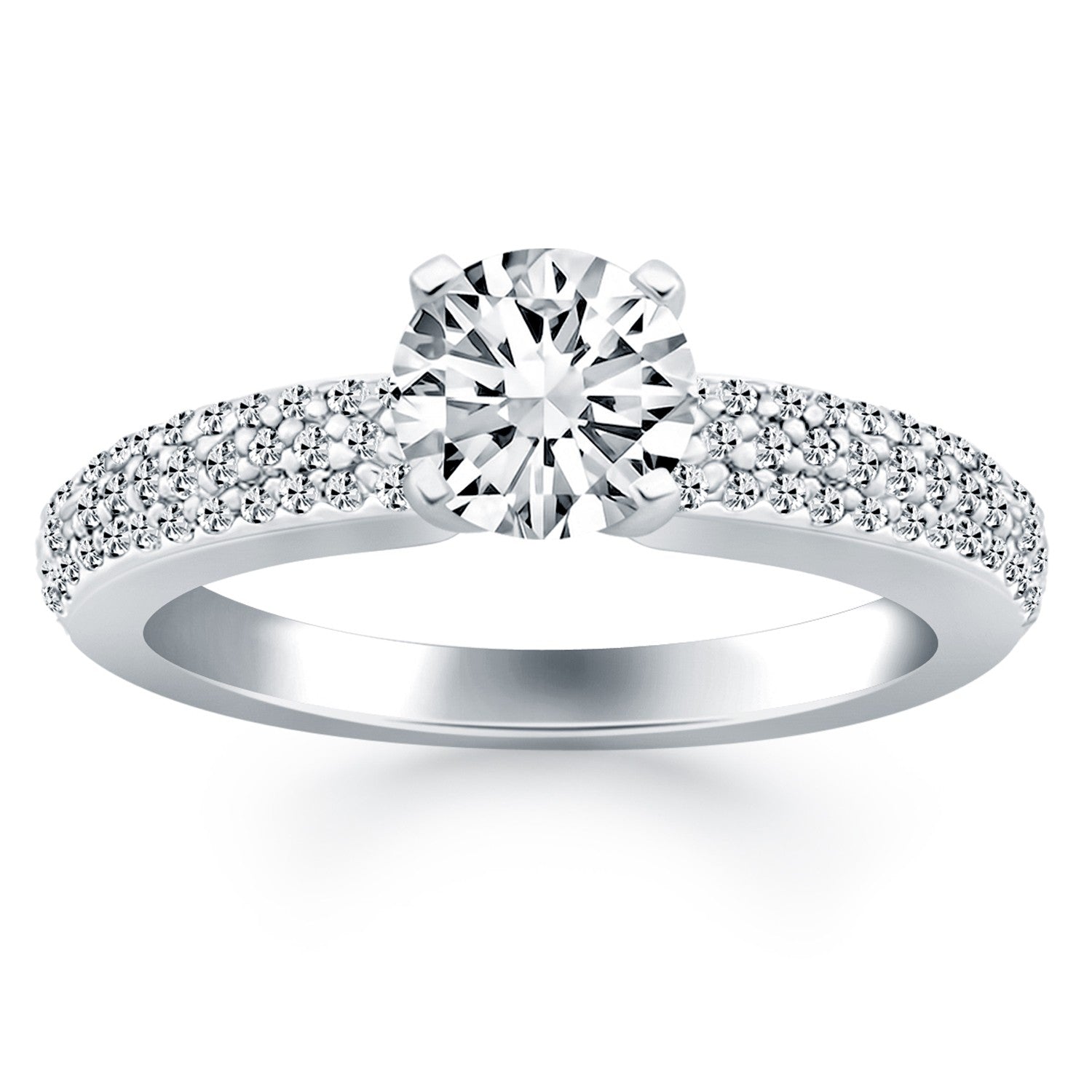 14k White Gold Triple Row Pave Diamond Engagement Ring - 4 - Jewelry