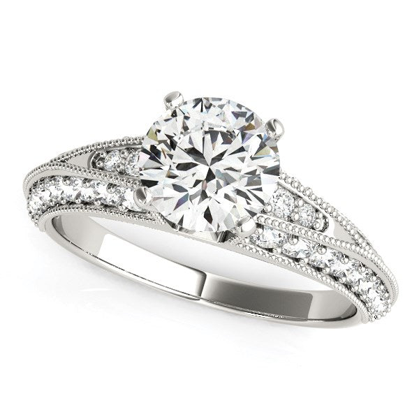 14k White Gold Pronged Round Antique Diamond Engagement Ring (1 1/2 cttw) - 3 - Jewelry
