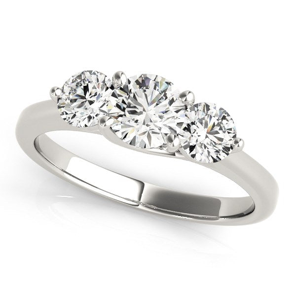 14k White Gold Classic 3 Stone Round Diamond Engagement Ring (1 cttw) - 3 - Jewelry