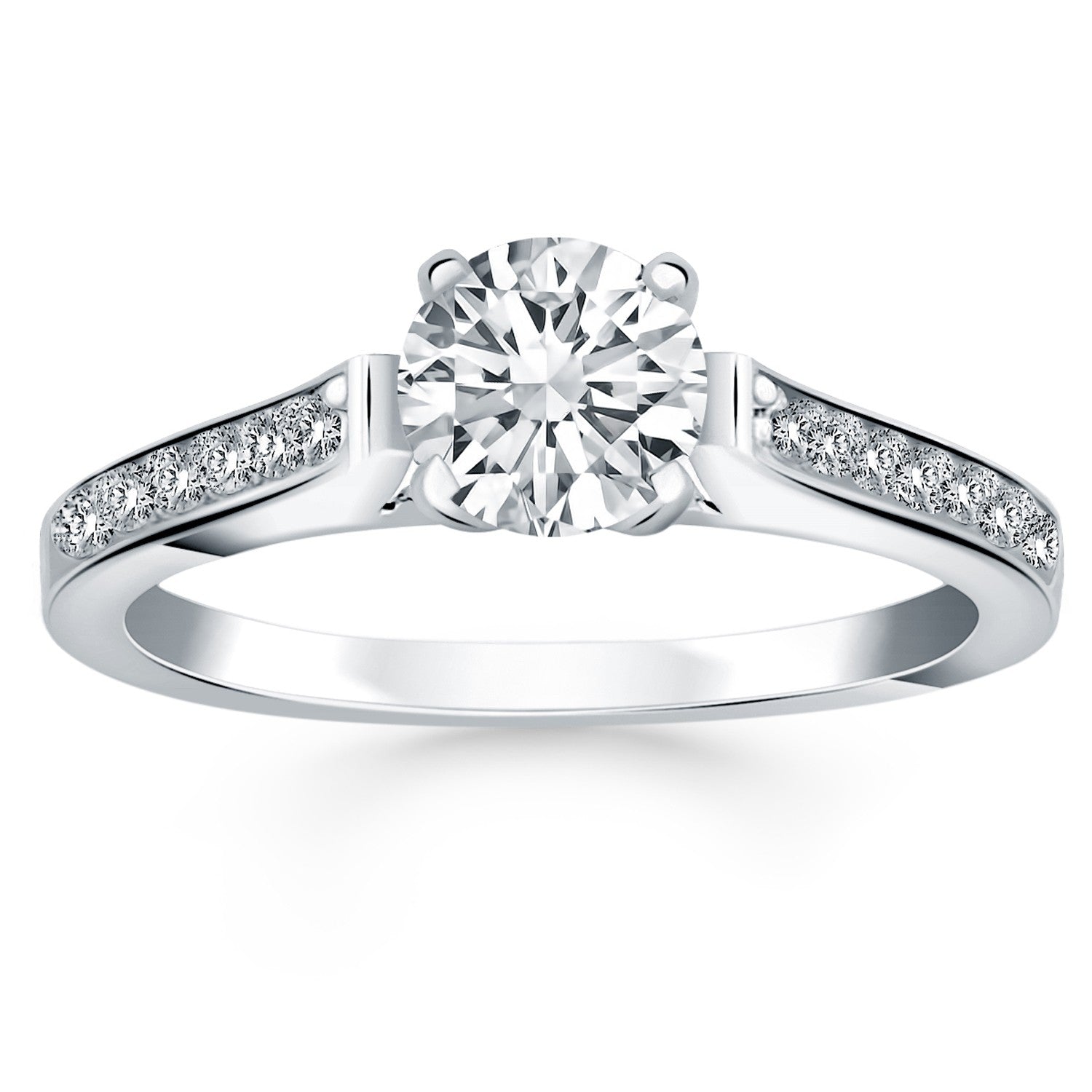 14k White Gold Pave Diamond Cathedral Engagement Ring - 4 - Jewelry