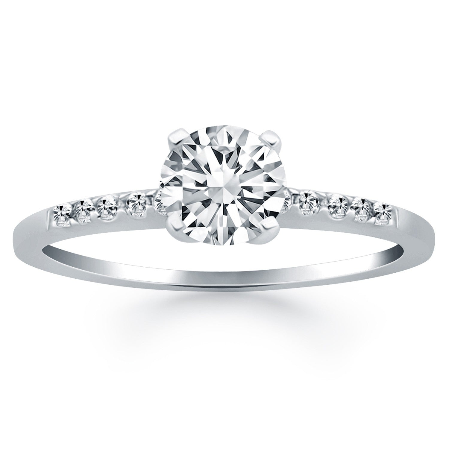 14k White Gold Engagement Ring with Diamond Band Design - 4 - Jewelry