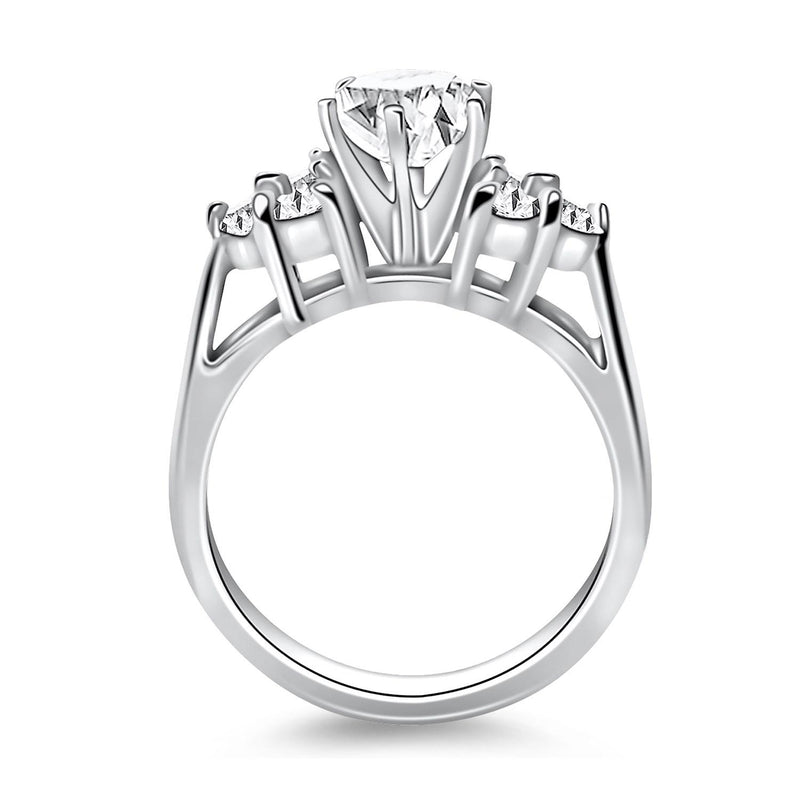 14k White Gold Cathedral Engagement Ring with Side Diamond Clusters - 4 - Jewelry