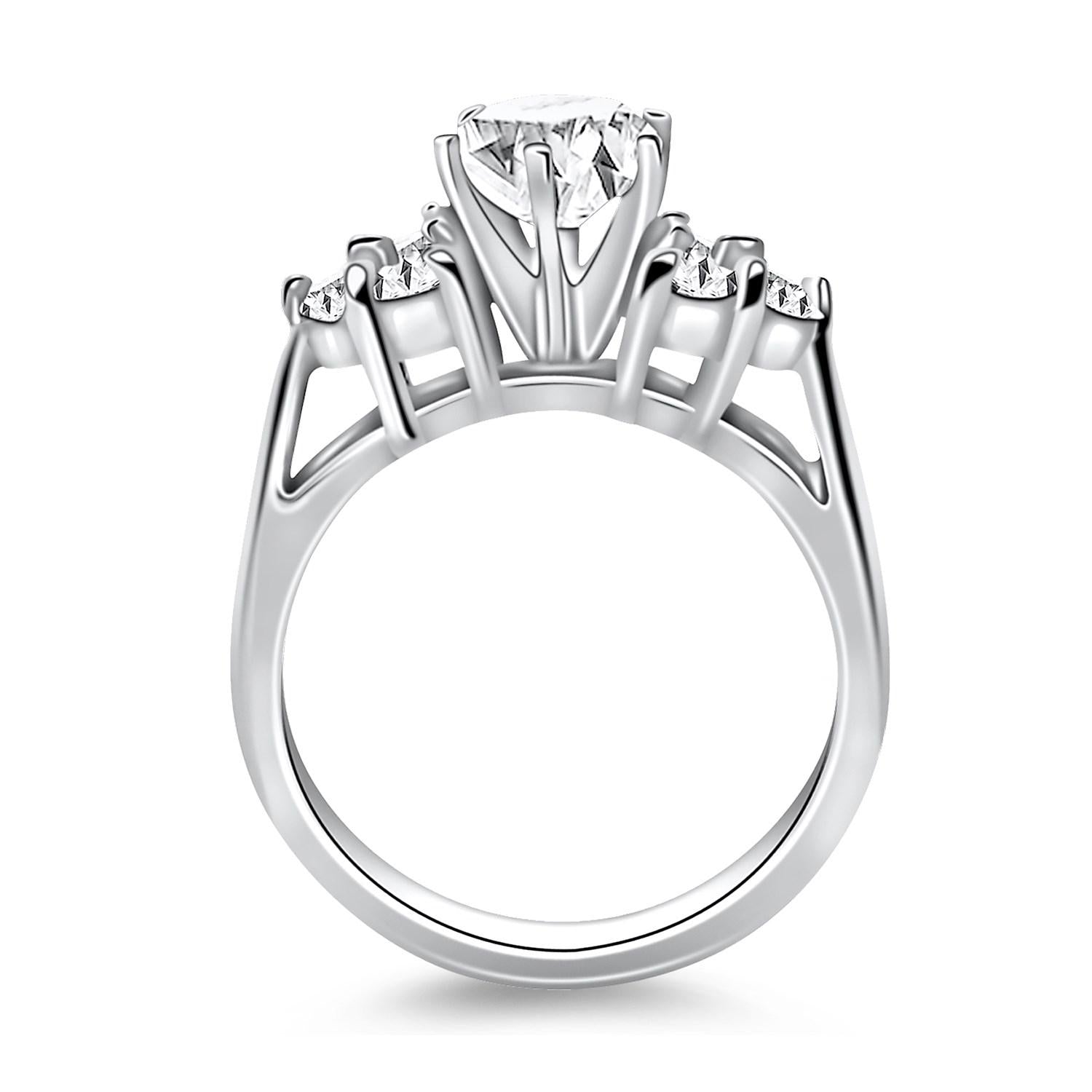14k White Gold Cathedral Engagement Ring with Side Diamond Clusters - 4 - Jewelry
