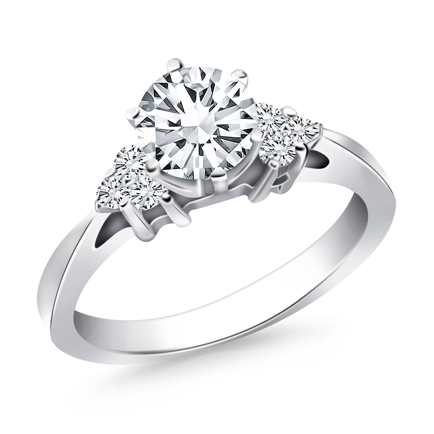 14k White Gold Cathedral Engagement Ring with Side Diamond Clusters - 4 - Jewelry