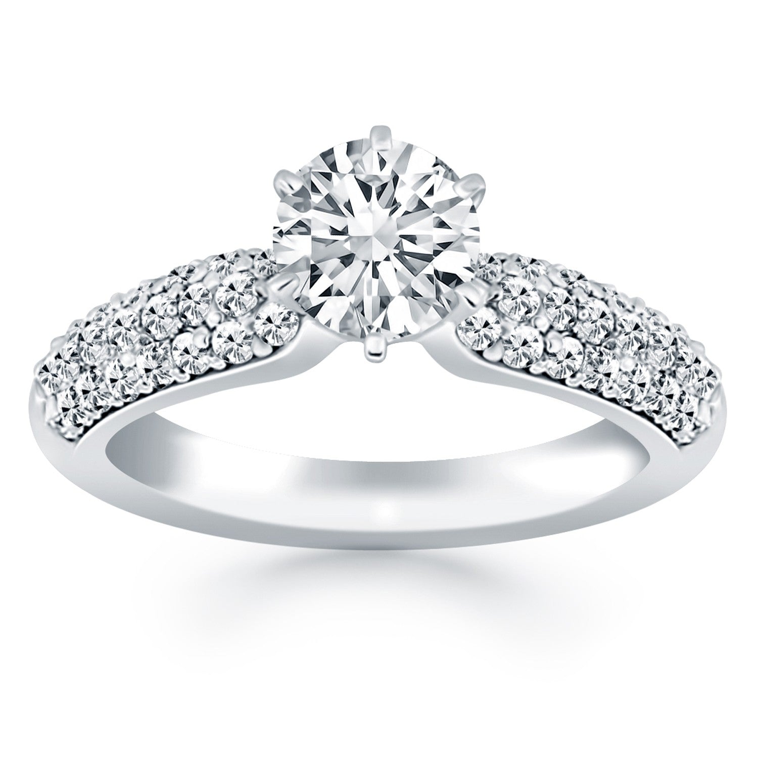 14k White Gold Triple Row Pave Diamond Engagement Ring - 4 - Jewelry