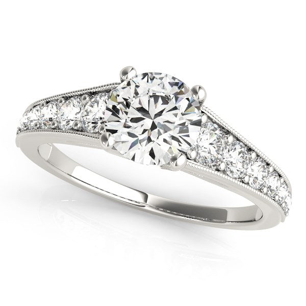 14k White Gold Antique Tapered Shank Diamond Engagement Ring (1 3/8 cttw) - 3 - Jewelry